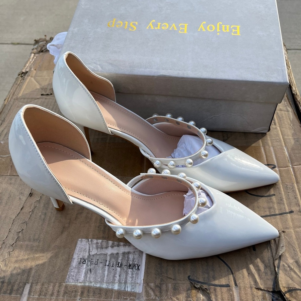 Heels Size 10 Women's Wedding Bridal pearl white high heels NIB size 10 formal - Picture 10 of 12